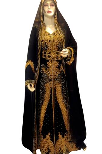 Black Embroidered Georgette Islamic Kaftans With Zari & Stone Work