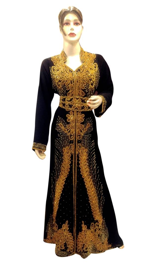 Black Embroidered Georgette Islamic Kaftans With Zari & Stone Work