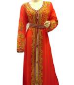 Inner Cream Jacket Orange Embroidered Georgette Islamic Kaftans With Zari & Stone Work