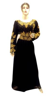 Black Embroidered Georgette Islamic Kaftans With Zari & Stone Work 1