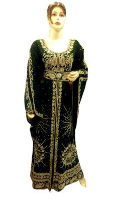 Dark green Embroidered Georgette Islamic Kaftans With Zari & Stone Work 1
