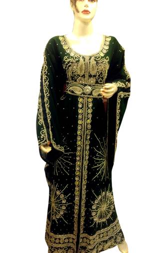 Dark green Embroidered Georgette Islamic Kaftans With Zari & Stone Work