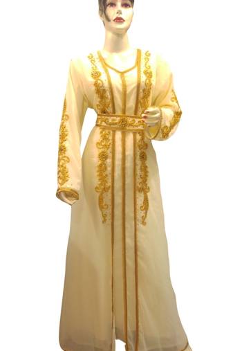 Cream Embroidered Georgette Islamic Kaftans With Zari & Stone Work