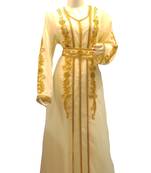 Cream Embroidered Georgette Islamic Kaftans With Zari & Stone Work
