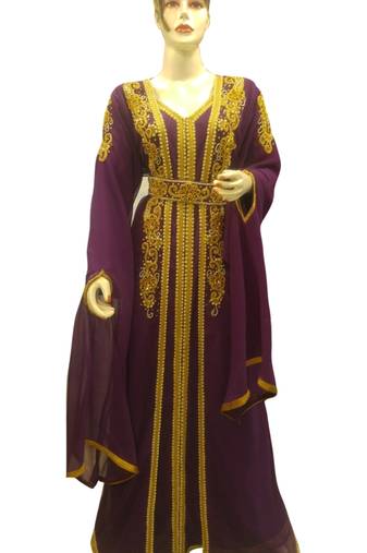 Magenta Embroidered Georgette Islamic Kaftans With Zari & Stone Work