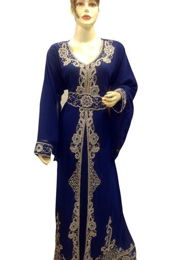 Navy Blue Embroidered Georgette Islamic Kaftans With Zari & Stone Work
