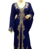 Navy Blue Embroidered Georgette Islamic Kaftans With Zari & Stone Work