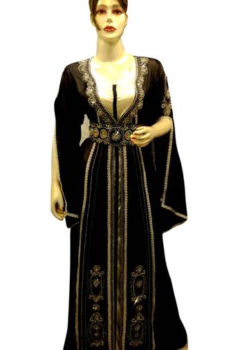 Black Embroidered Georgette Islamic Kaftans With Zari & Stone Work