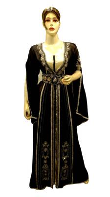 Black Embroidered Georgette Islamic Kaftans With Zari & Stone Work 1