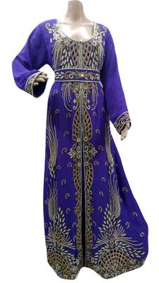 Purple Embroidered Georgette Islamic Kaftans With Zari & Stone Work 1