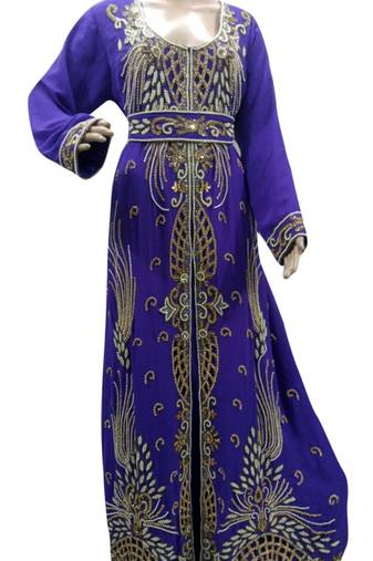Purple Embroidered Georgette Islamic Kaftans With Zari & Stone Work