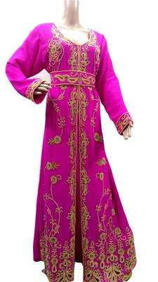 Pink Embroidered Georgette Islamic Kaftans With Zari & Stone Work 1