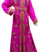 Pink Embroidered Georgette Islamic Kaftans With Zari & Stone Work