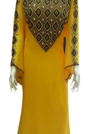 Yellow Embroidered Georgette Islamic Kaftans With Zari & Stone Work