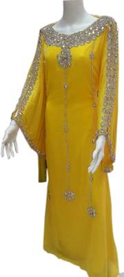 Yellow Embroidered Georgette Islamic Kaftans With Zari & Stone Work 1