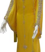 Yellow Embroidered Georgette Islamic Kaftans With Zari & Stone Work