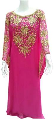 Pink Embroidered Georgette Islamic Kaftans With Zari & Stone Work 1