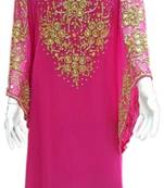 Pink Embroidered Georgette Islamic Kaftans With Zari & Stone Work