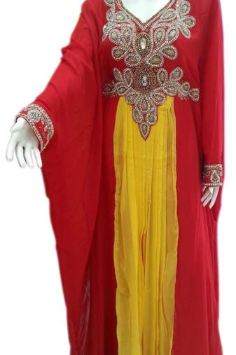 Dual Color Embroidered Georgette Islamic Kaftans With Zari & Stone Work