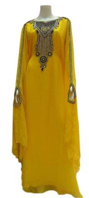 Yellow Embroidered Georgette Islamic Kaftans With Zari & Stone Work 1
