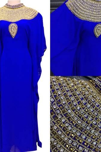 Royal Blue Embroidered Georgette Islamic Kaftans With Zari & Stone Work
