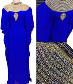 Royal Blue Embroidered Georgette Islamic Kaftans With Zari & Stone Work