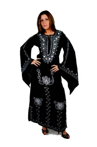 Black Embroidered Georgette Islamic Kaftans With Zari & Stone Work