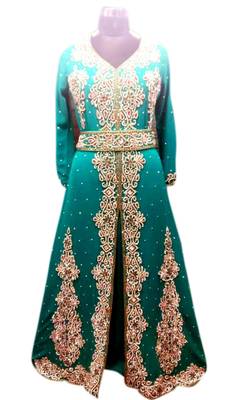 Green Embroidered Georgette Islamic Kaftans With Zari & Stone Work 1