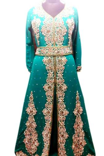 Green Embroidered Georgette Islamic Kaftans With Zari & Stone Work