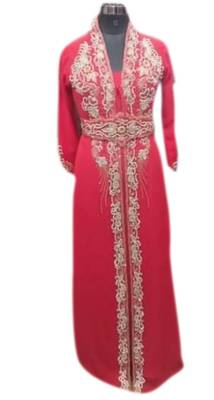 Red Embroidered Georgette Islamic Kaftans With Zari & Stone Work 1