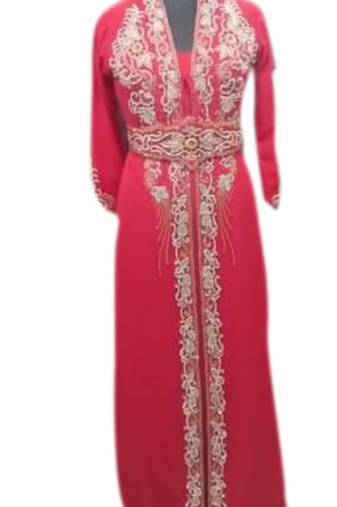 Red Embroidered Georgette Islamic Kaftans With Zari & Stone Work