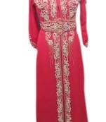Red Embroidered Georgette Islamic Kaftans With Zari & Stone Work