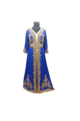 Royal Blue Embroidered Georgette Islamic Kaftans With Zari & Stone Work
