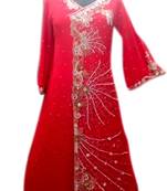 Red Embroidered Georgette Islamic Kaftans With Zari & Stone Work