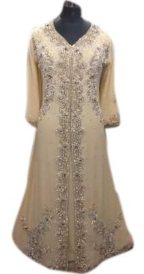 Cream Embroidered Georgette Islamic Kaftans With Zari & Stone Work 1