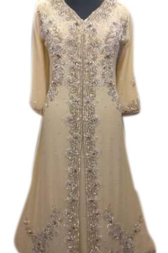 Cream Embroidered Georgette Islamic Kaftans With Zari & Stone Work