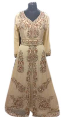 Beige Embroidered Georgette Islamic Kaftans With Zari & Stone Work 1