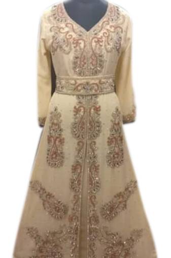 Beige Embroidered Georgette Islamic Kaftans With Zari & Stone Work