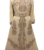 Beige Embroidered Georgette Islamic Kaftans With Zari & Stone Work