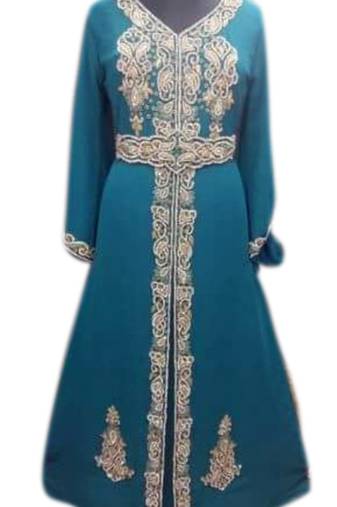 Green Embroidered Georgette Islamic Kaftans With Zari & Stone Work