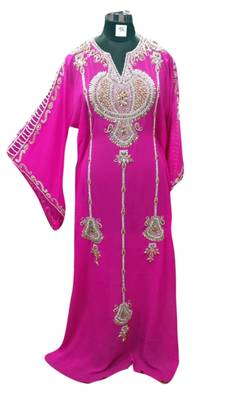 Pink Embroidered Georgette Islamic Kaftans With Zari & Stone Work 1