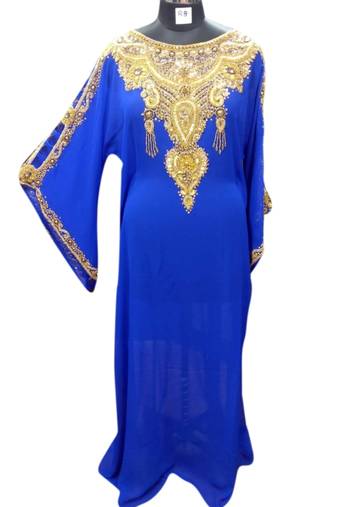 Royal Blue Embroidered Georgette Islamic Kaftans With Zari & Stone Work