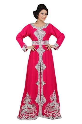 Pink Embroidered Georgette Islamic Kaftans With Zari & Stone Work