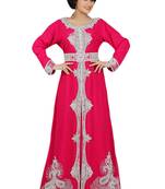 Pink Embroidered Georgette Islamic Kaftans With Zari & Stone Work