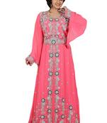 Tomato Embroidered Georgette Islamic Kaftans With Zari & Stone Work