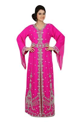 Pink Embroidered Georgette Islamic Kaftans With Zari & Stone Work 1