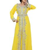 Yellow Embroidered Georgette Islamic Kaftans With Zari & Stone Work