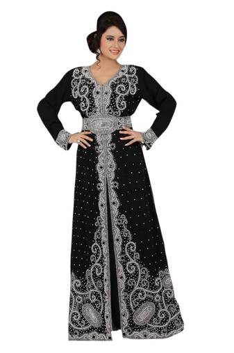 Black Embroidered Georgette Islamic Kaftans With Zari & Stone Work
