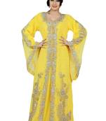 Yellow Embroidered Georgette Islamic Kaftans With Zari & Stone Work