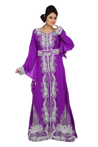 Purple Embroidered Georgette Islamic Kaftans With Zari & Stone Work